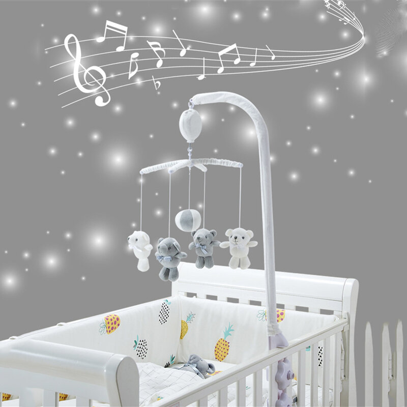 خشخشة سرير للأطفال من 0 إلى 12 شهرًا ، لعبة تعليمية ، موسيقى مرحة ، مهد ، دب ، لحديثي الولادة