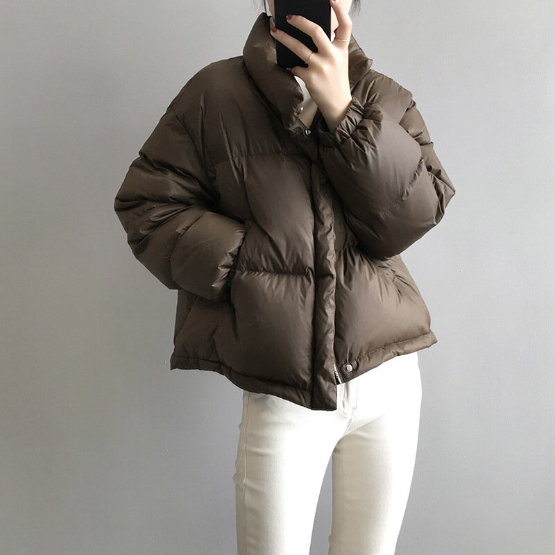 HXJJJP 여성용 화이트 덕 다운 재킷, 긴팔 루즈핏 두꺼운 빵, 캐주얼 따뜻한 파카 코트, 한국 겨울 2022, 신상 7971