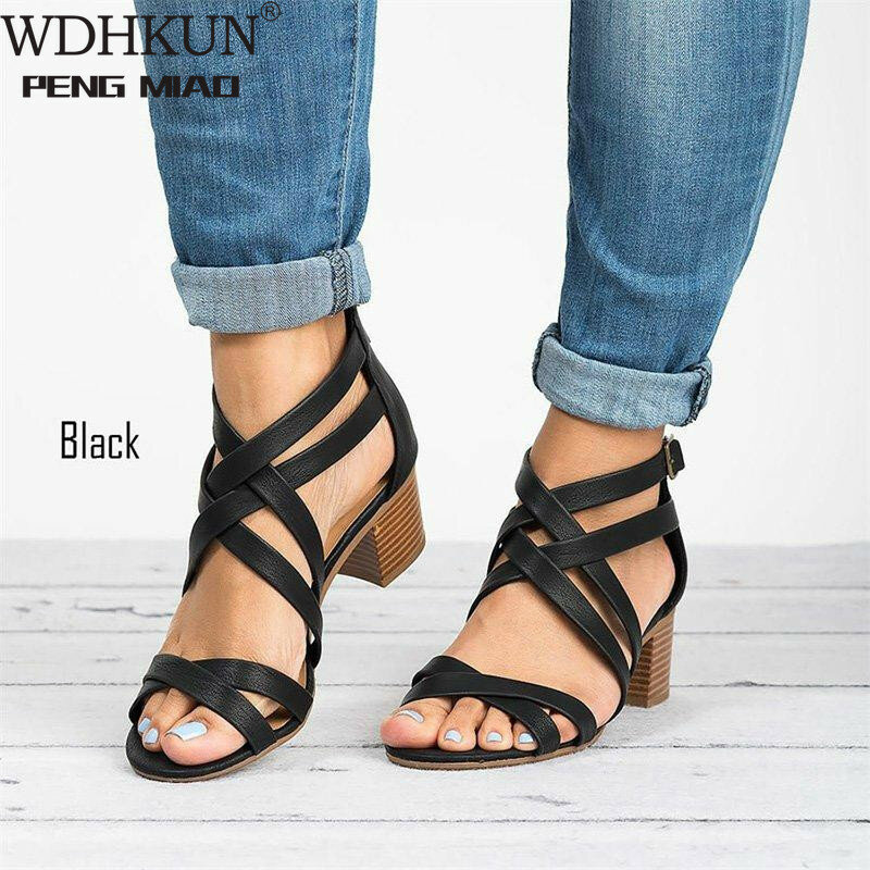Women Sandals 2020 Fashion Low Heels Sandals For Summer Shoes Woman Casual Block Heel Zapatos Mujer Plus Size 43 Sandale Femme
