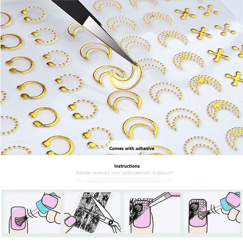 Pegatinas 3D para uñas, pegatinas geométricas doradas y plateadas, tira de Metal, cinta adhesiva, pegatinas de transferencia DIY, decoración de uñas