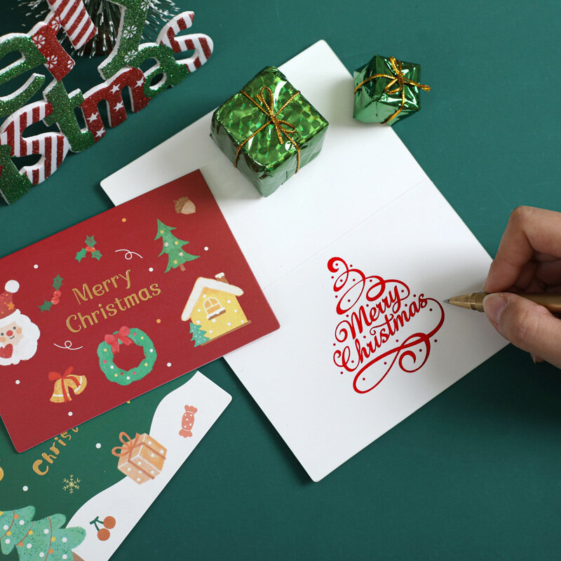 5 قطعة/الوحدة Kawaii عيد الميلاد بطاقات المعايدة المغلف عيد ميلاد سعيد السنة الجديدة 2022 بطاقة بريدية مهرجان الرغبات بطاقات هدية القرطاسية