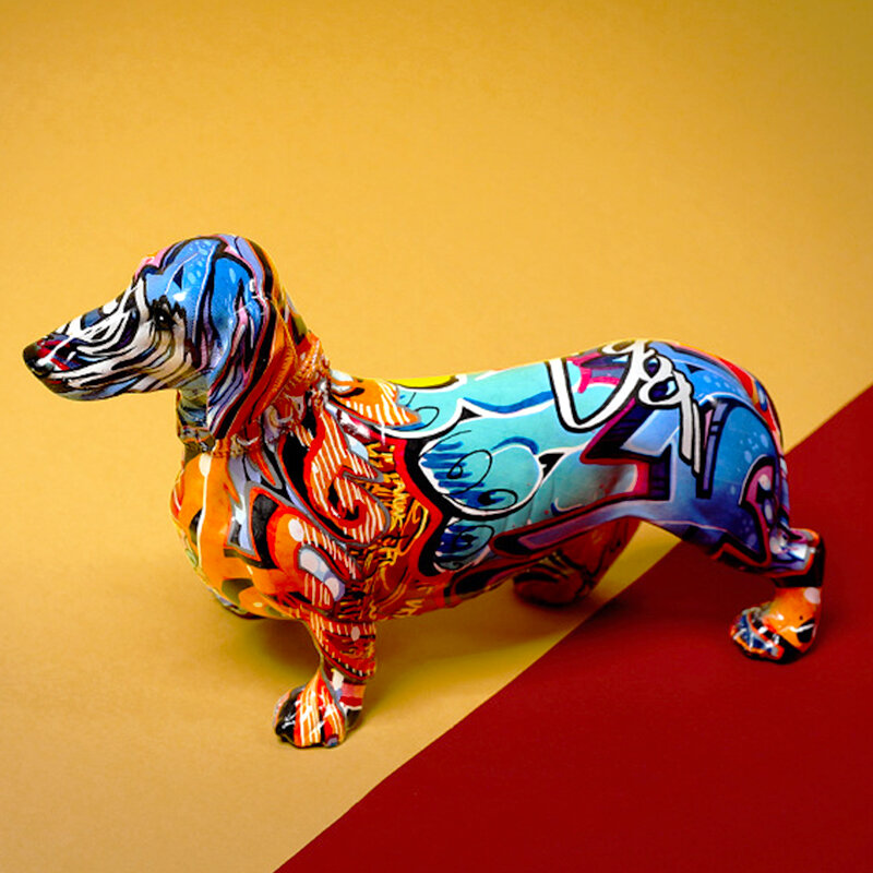 Twórczy malowane kolorowe jamnik dekoracja w kształcie psa strona główna nowoczesna szafka na wino dekoracje biurowe pulpit rzemiosło żywiczne miniatury statua