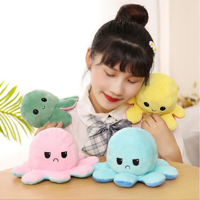 Creative Cute Octopus Plush Toys Poulpe Retroflexion Octopu Soft Double-sided Flip Funny Emotion Pulpo Doll Peluches Squishy