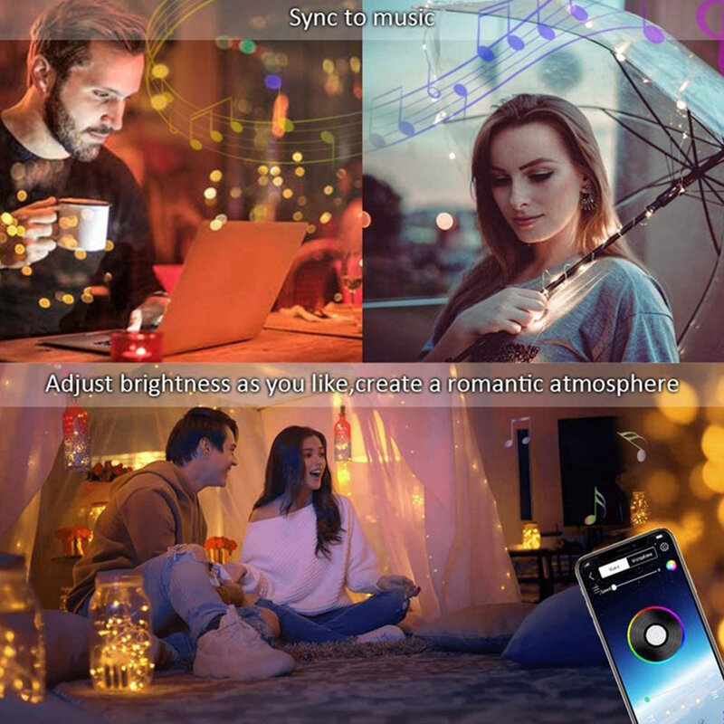 10/20m Creative LED Light Strips  Bluetooth-compatible Flexible Night Light Luminous String For Bedroom Party Decoration