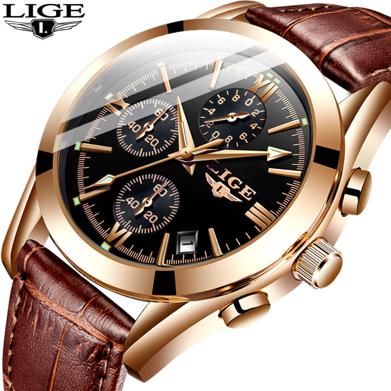2020 LIGE 시계 남성 스포츠 쿼츠 패션 가죽 시계 남성 시계 브랜드 럭셔리 럭셔리 방수 비즈니스 시계 Relogio Masculino