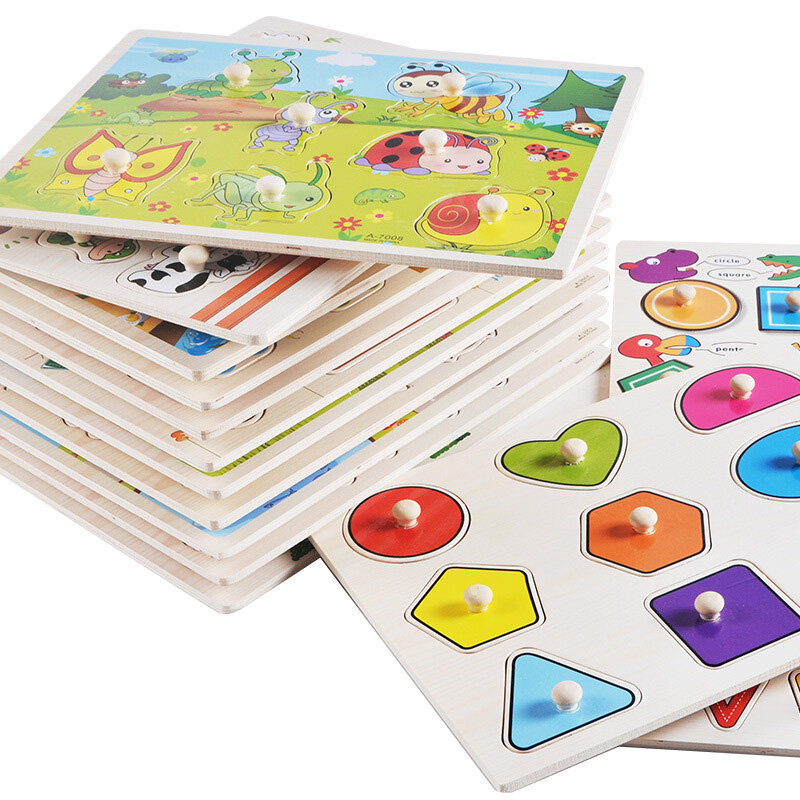 30cm giocattoli per bambini puzzle in legno puzzle 3D mano afferrare bordo cifre apprendimento precoce bambini educativi cartone animato animale veicolo regalo per bambini