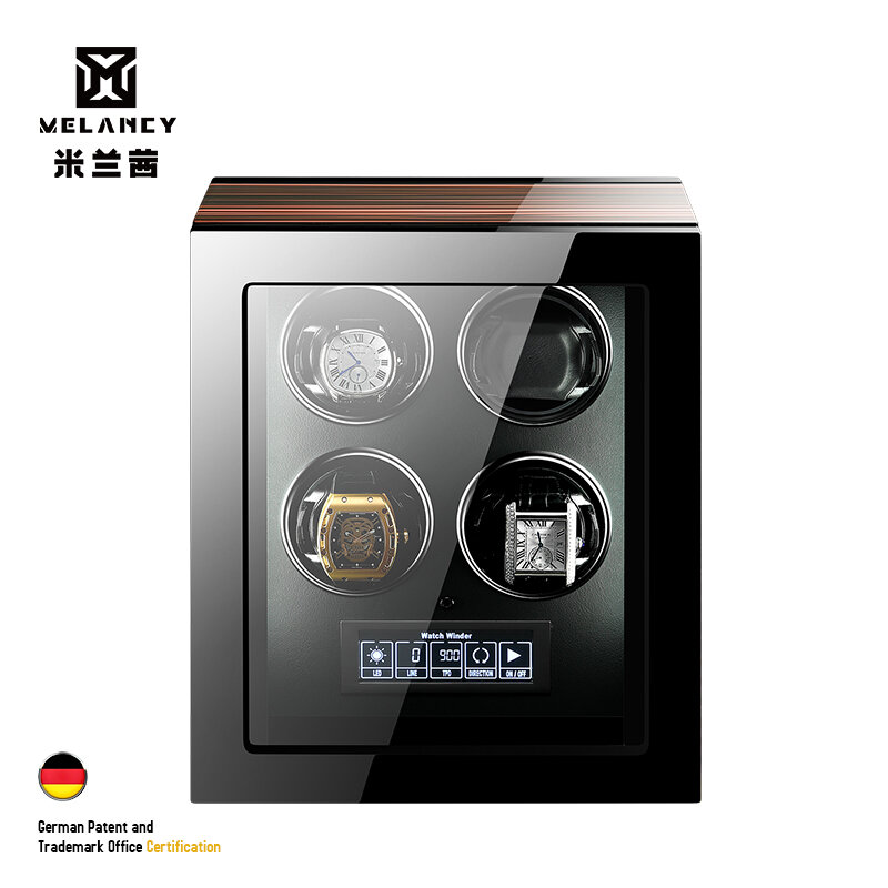 Luxo 2 4 6 9 12 24 assista winder caixa automática relógios mecânicos mabuchi de armazenamento madeira do motor lcd suporte vidro da tela toque