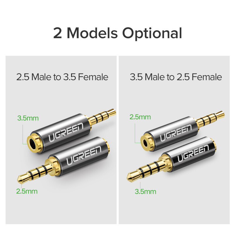 Ugreen 잭 2.5mm ~ 3.5mm 오디오 어댑터 Xiao mi Mi Box 2.5mm 남성용 3.5mm 여성용 플러그 커넥터 Aux 스피커 잭 3.5 용