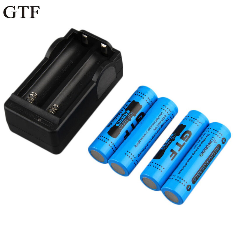 Bateria li-ion gtf, quatro partes, 18650, 3,7 v, 12000mah, para lanterna + plugue ich, carregador de bateria para atacado