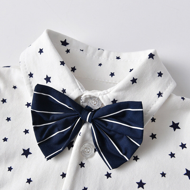 Yg Brand Children's Wear, 2021 Spring And Summer New Baby Boys Long Sleeve Bow Top, Baby Triangle Short Creeping Suit