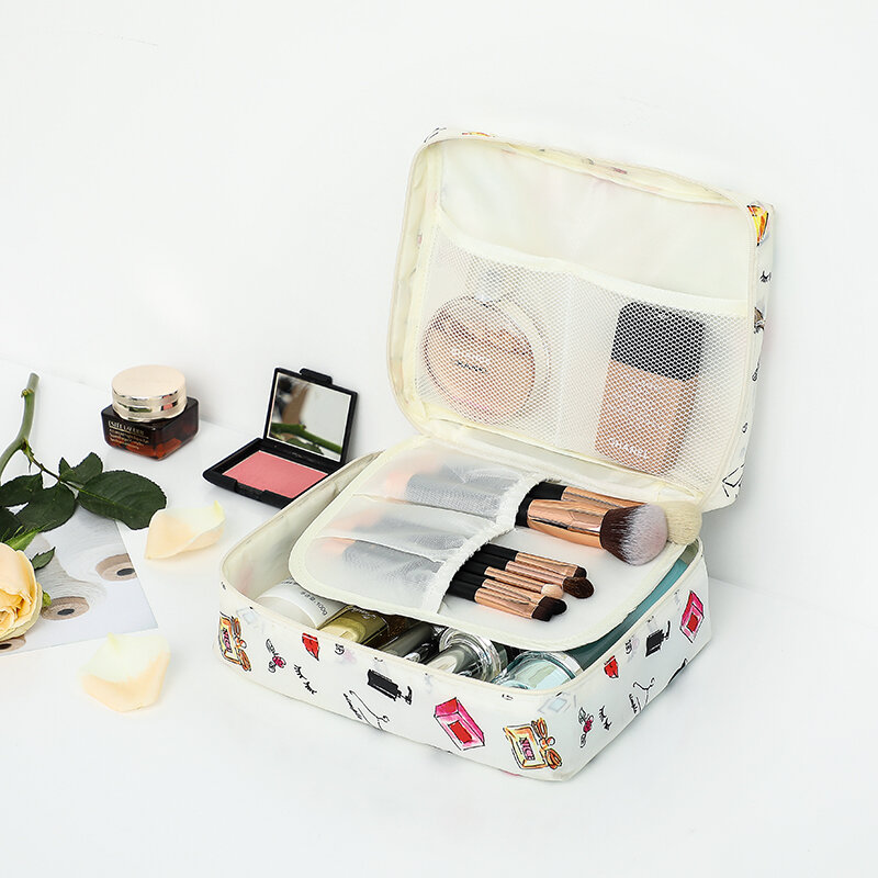 Brivilas cosmetic bag handbag organizer square women fashion storage waterproof flamingo makeup bag travel velcro makeup case