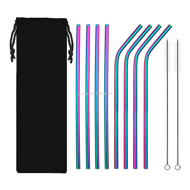 High Quality Reusable Metal Drinking Straws 4/8Pcs 304 Stainless Steel Sturdy Bent Straight Drinks StrawCleaner Brush For Mugs