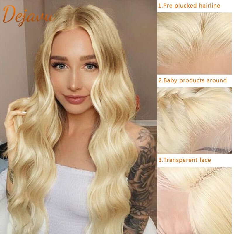 Dejavu – perruque Lace Front Wig Body Wave naturelle, cheveux Remy, blond 613, 13x4x1, pre-plucked