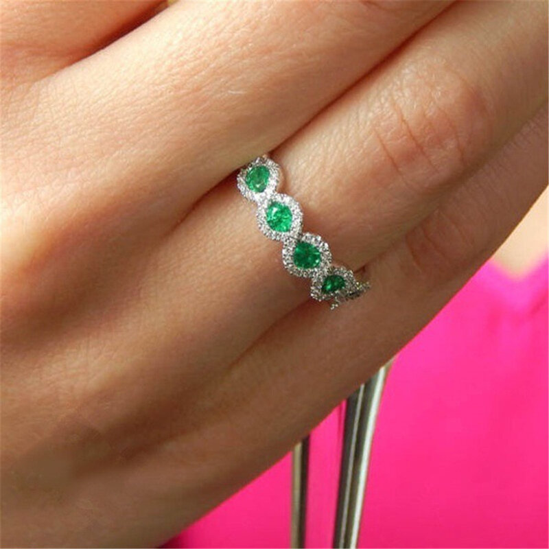 Anel feminino, anel de moda feminino vintage vermelho/verde pedra de zircônio anel para mulheres acessórios joias noivado casual strass