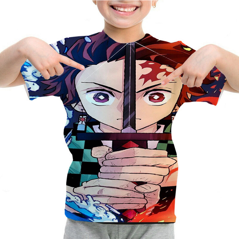 子供用半袖Tシャツ,3Dアニメ,半袖,鬼滅の刃,漫画のプリント,男の子と女の子用,夏用