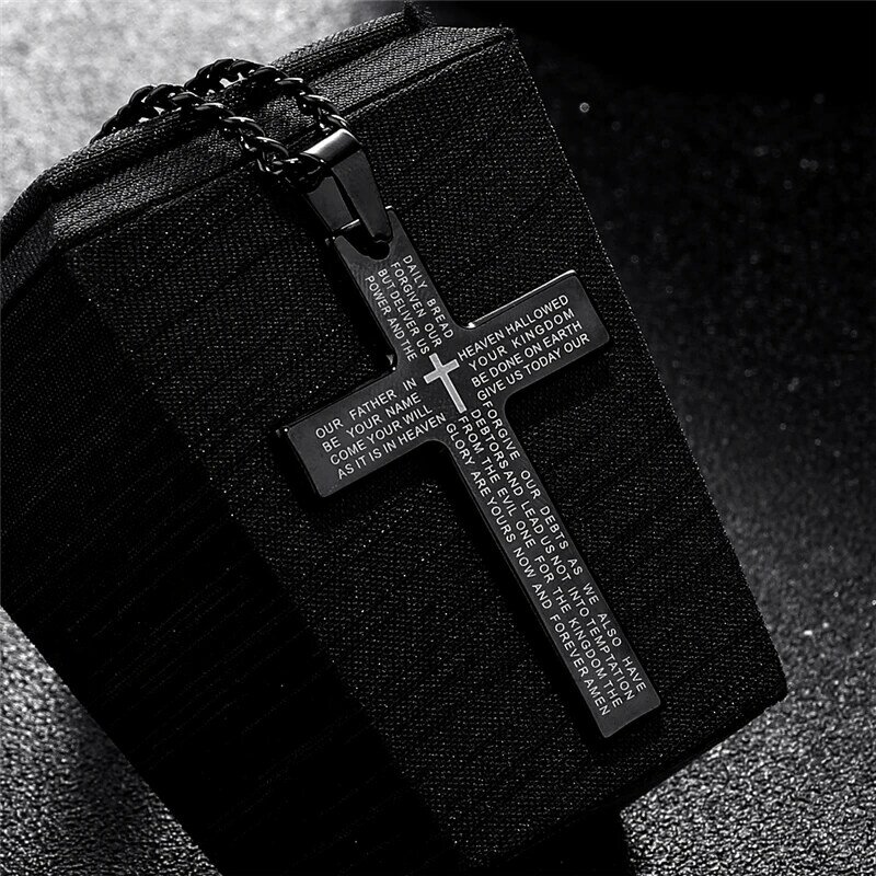 Retro Christian Jesus Einzigen Titan Schrift Kreuz Halskette Edelstahl Schwarz Gebet Halsband Kreuz Anhänger Für Männer Colar