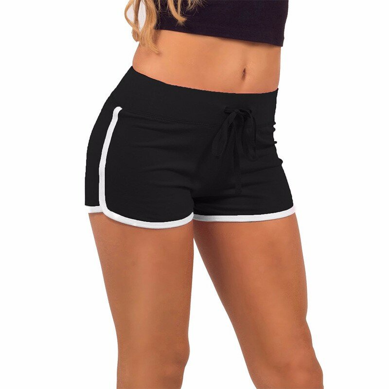 Verão lazer feminino shorts contraste ligação lado divisão elástica cintura solta shorts casuais yo-ga curto