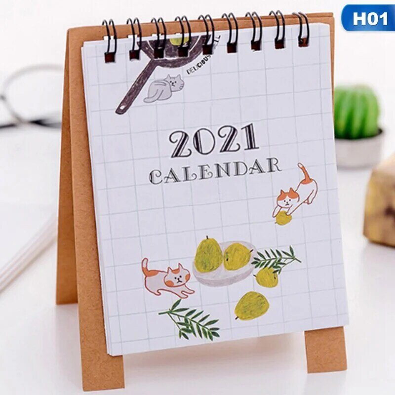 Настольный календарь с милыми мультяшными животными, миниатюрный бумажный планировщик, органайзер на год, украшение для стола, 2021