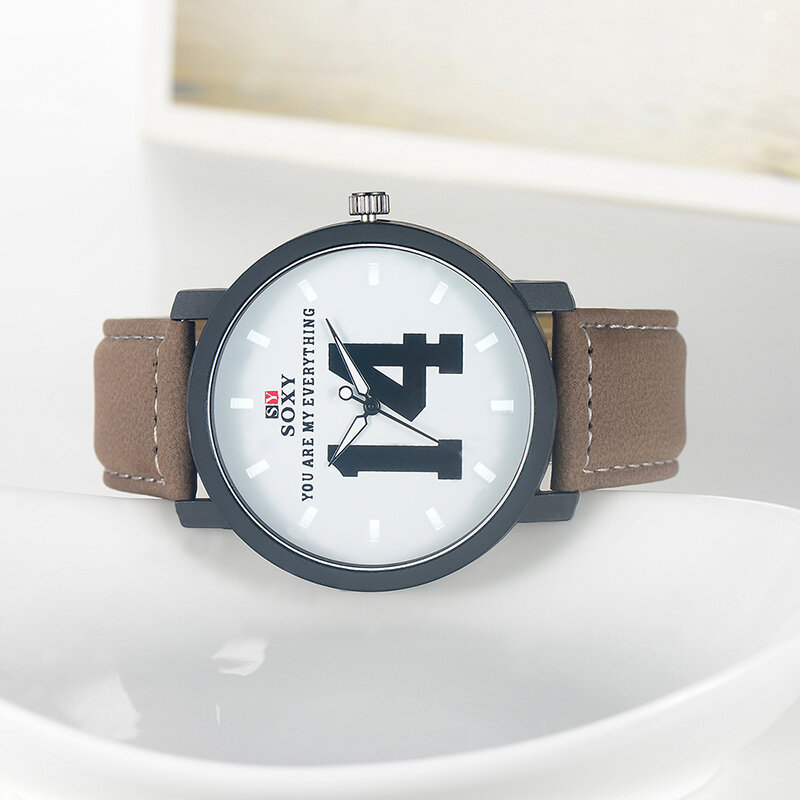 Relógio de pulso de quartzo romântico masculino simples apuramento moda menino presente relógio de aço inoxidável caso pulseira de couro relógio masculino