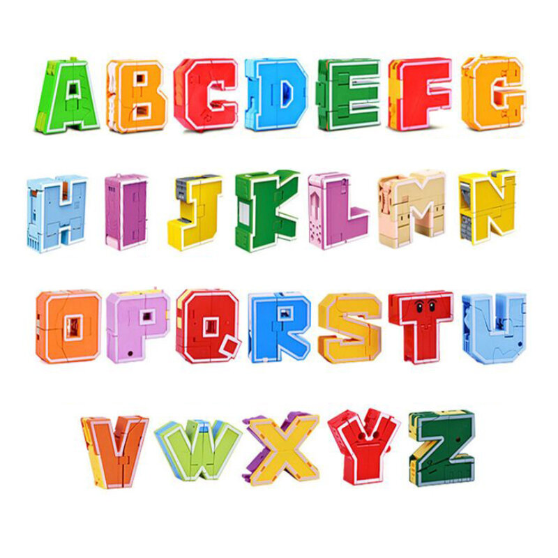 Brinquedos para aprendizagem de crianças, 26 letras, aprender, brinquedo, robô, alfabeto combinável, transformável, presente