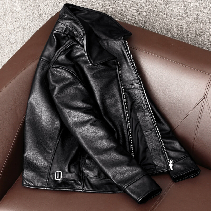Gu. seemio fábrica jaqueta de couro genuíno 100% dos homens da motocicleta casaco roupas moto grosso masculino couro real