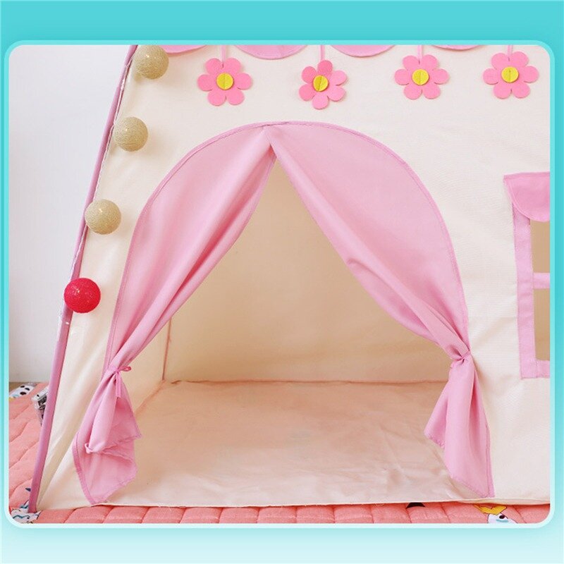 1.3M 휴대용 어린이 텐트 Wigwam 접는 어린이 텐트 Tipi 아기 놀이 집 큰 여자 핑크 공주 성 어린이 방 장식