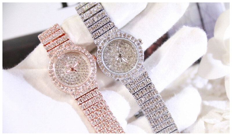 Часы наручные BS женские кварцевые из нержавеющей стали, роскошные модные люксовые с бриллиантами, с полностью покрытием, с серебристым/золо...