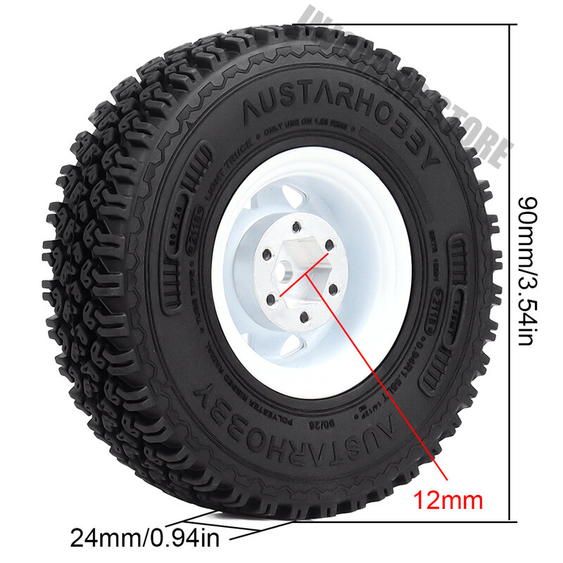 4PCS Aluminum Alloy BEADLOCK Wheel Rim &Rubber Tires 1.55 Inch Tyre for RC Crawler Axial 90069 D90 TF2 Tamiya CC01 LC70 MST