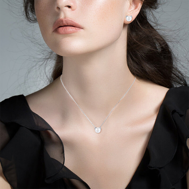 Cdyle-Conjunto de pendientes y collar de perlas de agua dulce, joyería de Oso de Plata de Ley 925, bisutería femenina