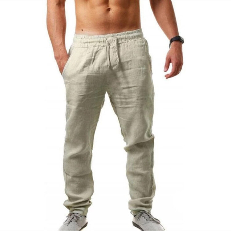 Pantalon en coton et lin pour homme, respirant, couleur unie, vêtement de Fitness, Streetwear, été, 2021, S-3Xl