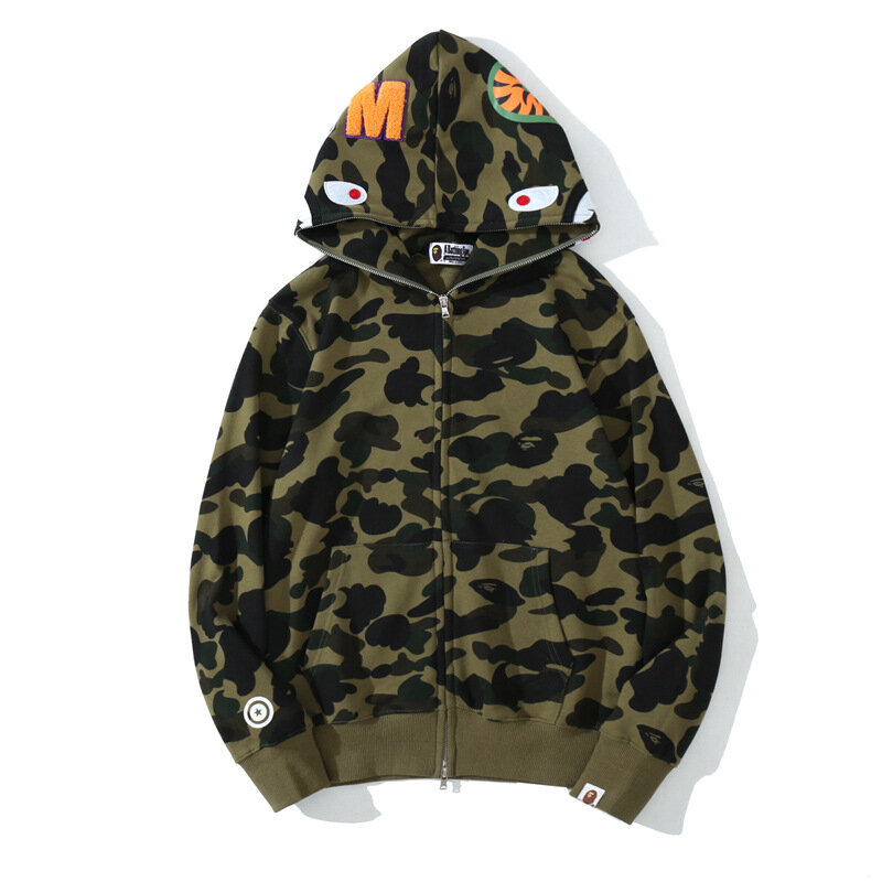 2022 New Bape Shark Classic Camouflage Hoodie High Quality Cotton Zipper Sports Jacket For Men Women hip-hop Harajuku Embroidery