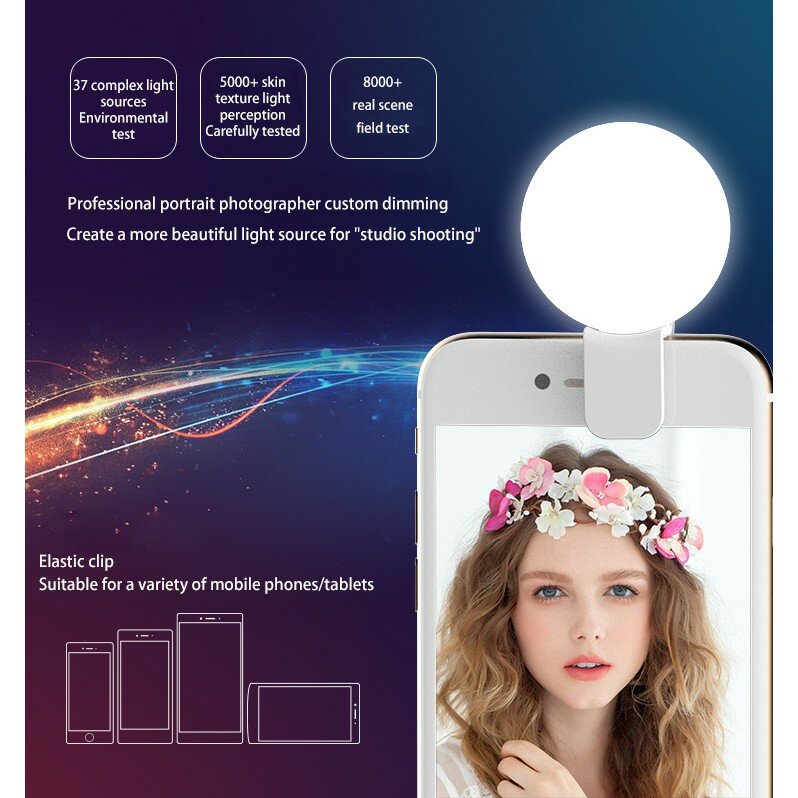 Selfie anel luz recarregável telefone beleza luz de preenchimento led beleza pele 360 graus rotação entrega rápida