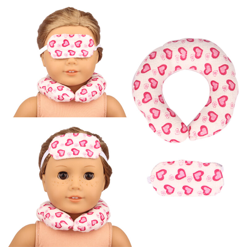 Hart Eenhoorn Kussen + Eye Mask Set Voor 18 Inch Amerikaanse Pop Elektrische Borduurwerk Stijl Kussen Spar 43Cm Nieuwe baby Reborn Pop Speelgoed
