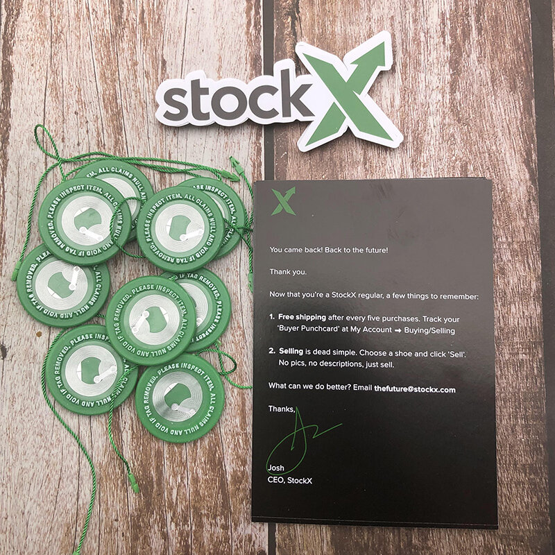 1sets Lot  Chip induction2020 StockX Tag Green Circular Tag Rcode Stickers Flyer Plastic Shoe Buckle Verified X Authentic Tag