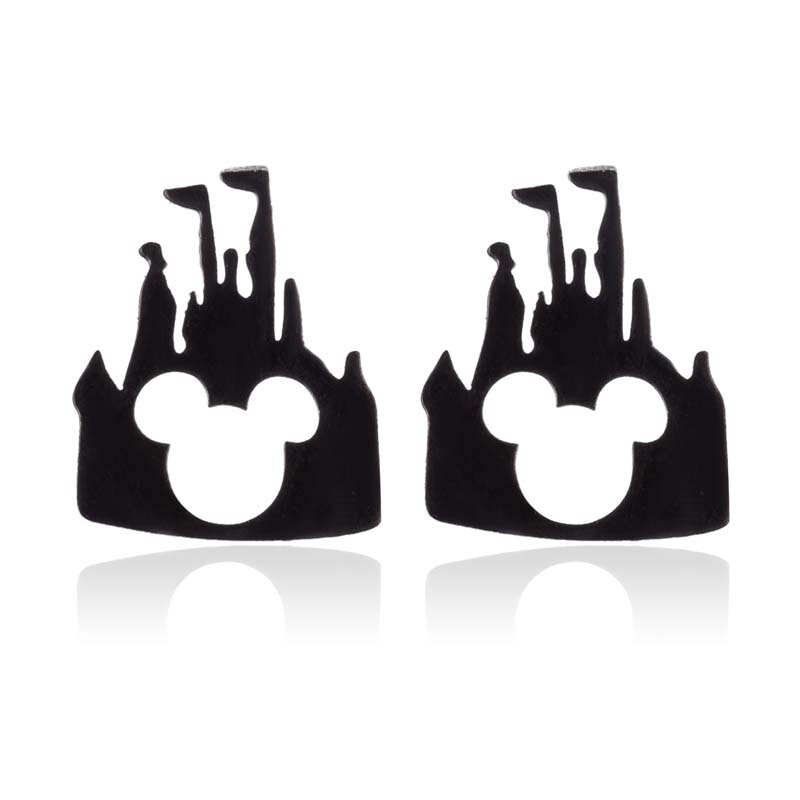 FENGLI-pendientes negros de acero inoxidable para mujer, pendientes de tuerca de Mickey, ciervo, conejo y mariposa, accesorios de joyería para niñas y niños