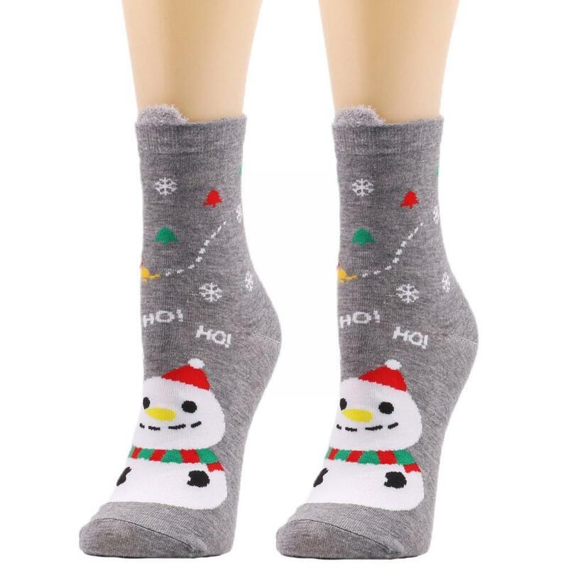 Dibujos animados de Navidad calcetines de Navidad tubo medias de puro algodón calcetines de regalo damas divertidas Feliz Navidad D5p0