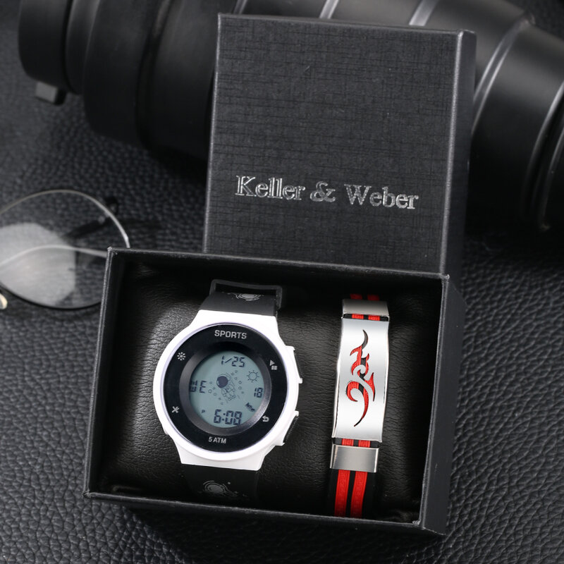 ساعة للرجال إلكتروني شاشة ديجيتال رائد الفضاء معصمه الرياضة طقم هدايا موضة ساعة اليد عادية بسيطة سيليكون الرجال ساعة