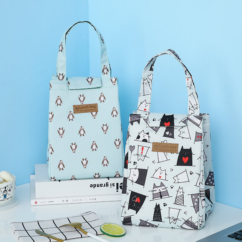 Brivilas 쿨러 점심 가방 패션 귀여운 고양이 여러 가지 빛깔의 가방 여성 방수 핸드 팩 열 아침 식사 상자 휴대용 피크닉 여행