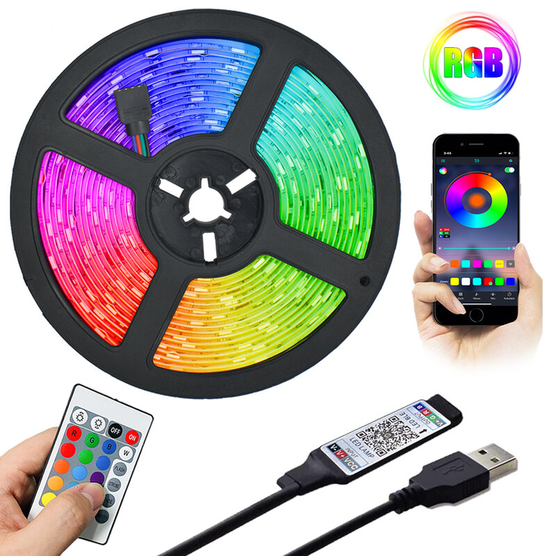 Tira de Luces LED con Bluetooth, USB, RGB 5050, SMD 2835, DC5V, lámpara Flexible, cinta de diodo, TV, ordenador, dormitorio, iluminación de fondo