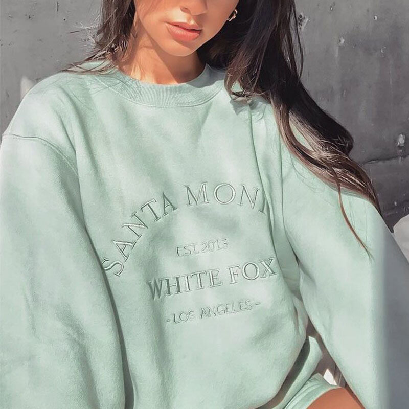 Grüne Vintage Buchstaben Bestickt Crewneck Sweatshirt Frauen Winter Tops Übergroßen Mädchen Streetwear Neue Koreanische Mode Pullover