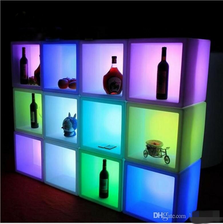 Mobília led recarregável, à prova d'água, armário com exibição de led, 40cm x 40cm x 40cm, vinho alterado colorido, fonte de bar, discoteca