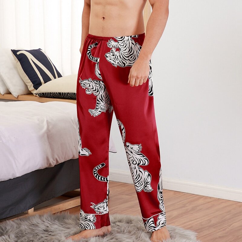 Pijama masculino com elástico, calças soltas confortáveis para outono e inverno