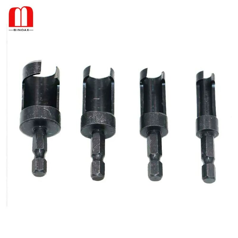 BINOAX 4pcs Plug Cutter Drill Bit Set 1/4" 3/8" 1/2" 5/8" Woodworking Wood Plug Cutter Cutting Tools
