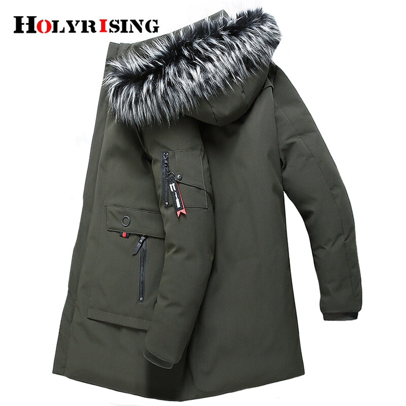 Holyrising casaco de pele masculino, parca quente e macia à prova de vento 19346