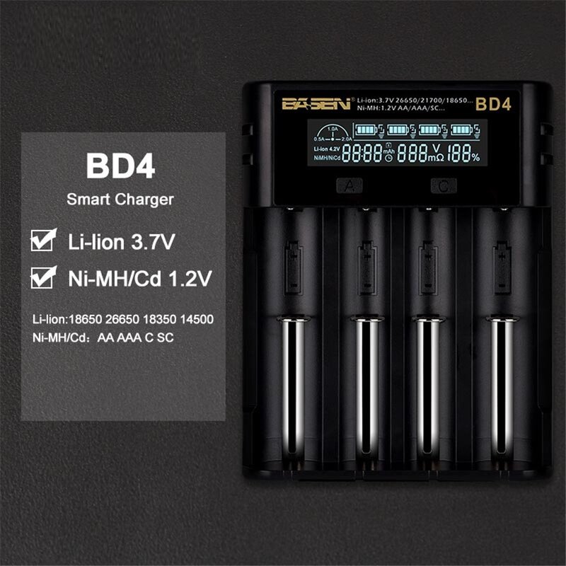 BD4 LCD Battery Charger for 18650 26650 21700 18350 AA AAA 3.7V/3.2V/1.2V NiMH Battery 18650 Smart Charger