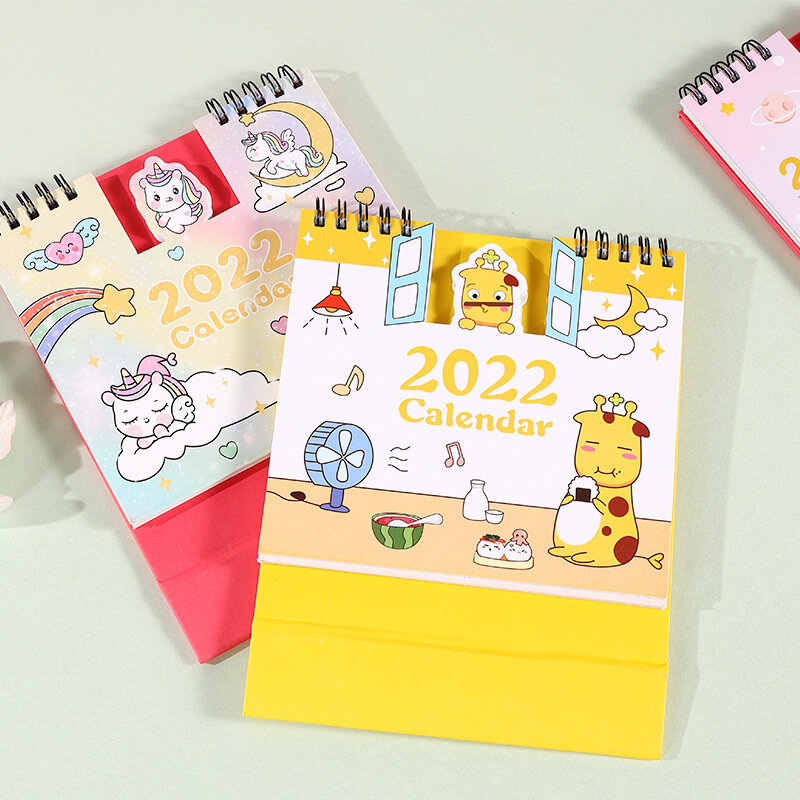 Calendrier de bureau mignon dessin animé 2022 Kawaii, planificateur d'agenda quotidien, organisateur annuel, papeterie fournitures scolaires de bureau 1 pièce