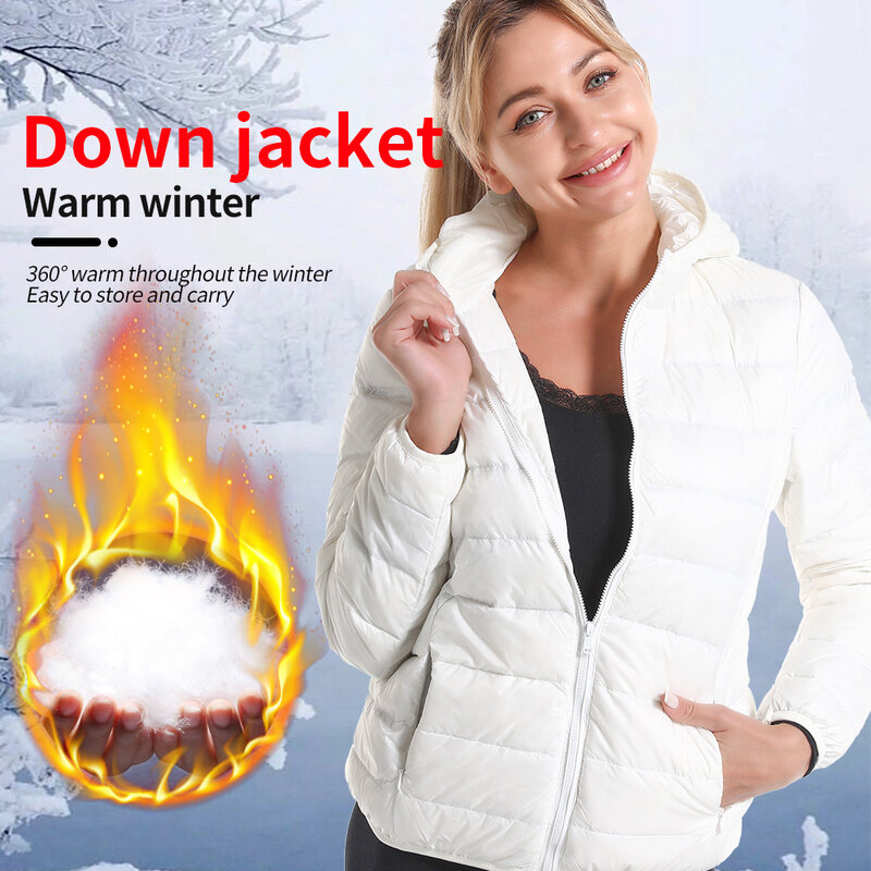 Inverno de grandes dimensões das mulheres ultraleve fino para baixo jaqueta pato para baixo casacos com capuz manga longa quente puffer jaqueta parkas mulher 2021