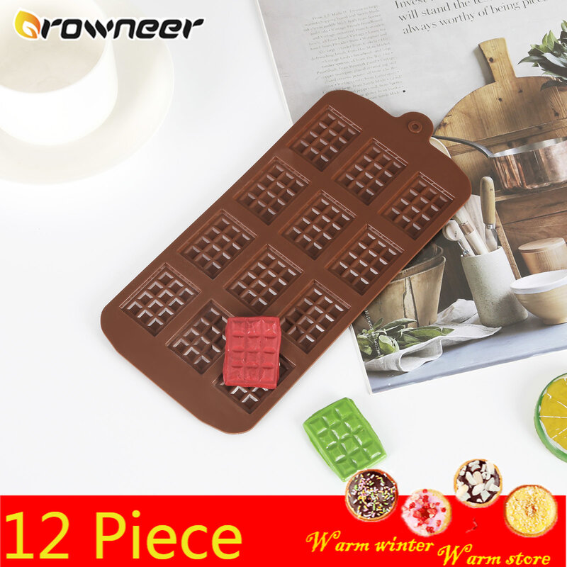 Molde de cubos para waffles, forma de silicone antiaderente para chocolate, ferramenta de confeitaria para decoração de bolos e doces com 12 peças