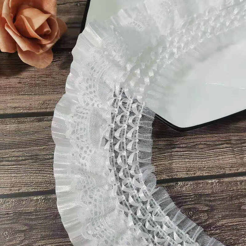 Ruban en dentelle élastique extensible de 1Yards, en Tulle, 7cm, pour robe de mariée, en tissu blanc et noir, matériau ZA13