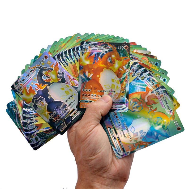 Nova marca pokemon espanhol cartão 100v 50 vmax cartões de negociação colecionáveis jogo para crianças presente aniversário